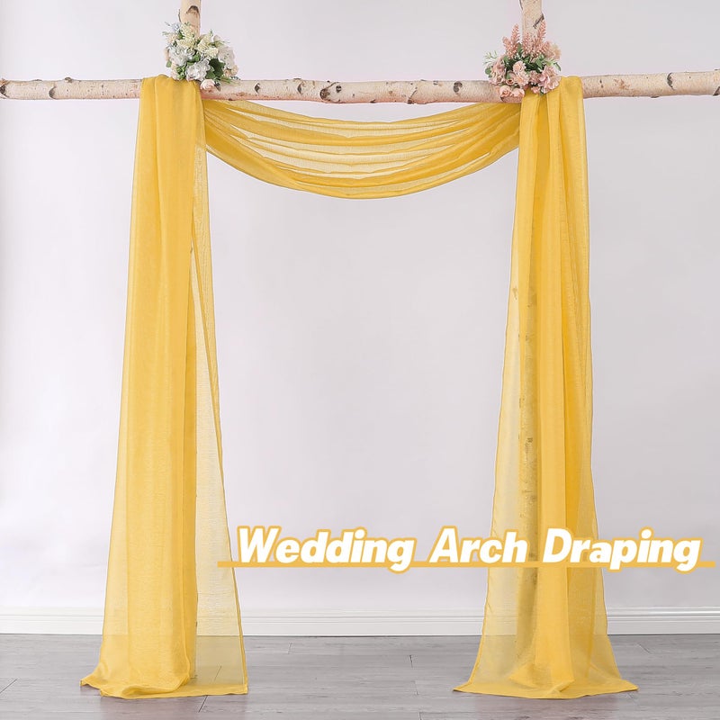 DONREN Amber Yellow Sheer Curtains Sheer Curtains Scarf Home Decoration - Semi Voile Scarf Valance for Wedding (1 Pack,W 52 x L 144 Inch) - Image 2